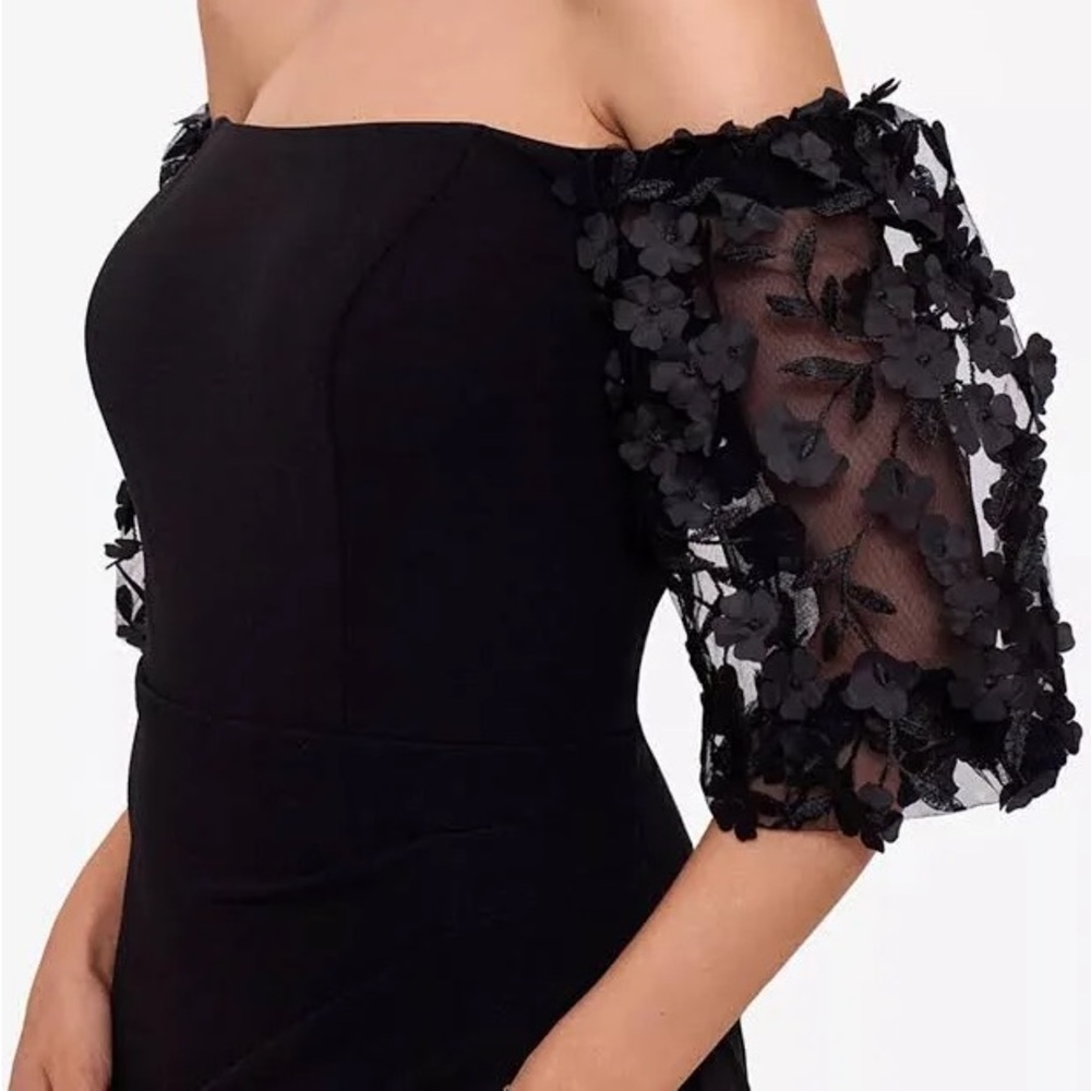 Xscape Off Shoulder Lined Long Gown Polyester Spandex